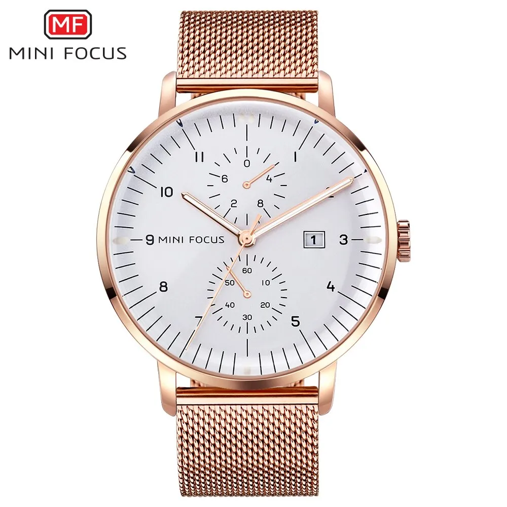 MINI FOCUS Luxury Brand Men&#39;s Watch Fashion Casual Quartz Watches Stainless Steel Mesh Belt Wristwatches Waterproof Clock Man