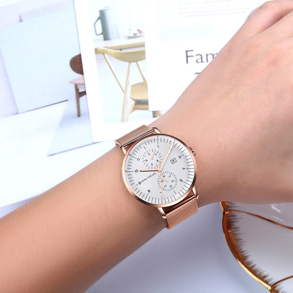 MINI FOCUS Luxury Brand Men&#39;s Watch Fashion Casual Quartz Watches Stainless Steel Mesh Belt Wristwatches Waterproof Clock Man