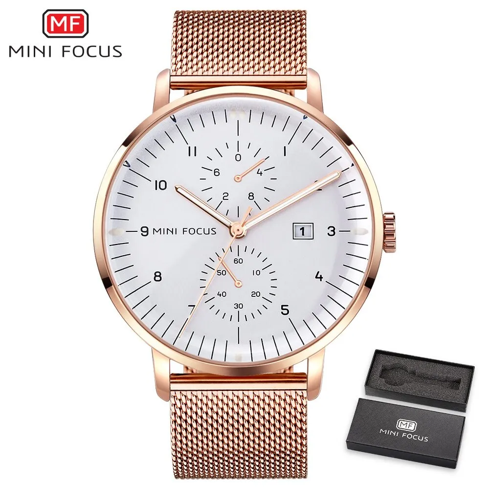 MINI FOCUS Luxury Brand Men&#39;s Watch Fashion Casual Quartz Watches Stainless Steel Mesh Belt Wristwatches Waterproof Clock Man