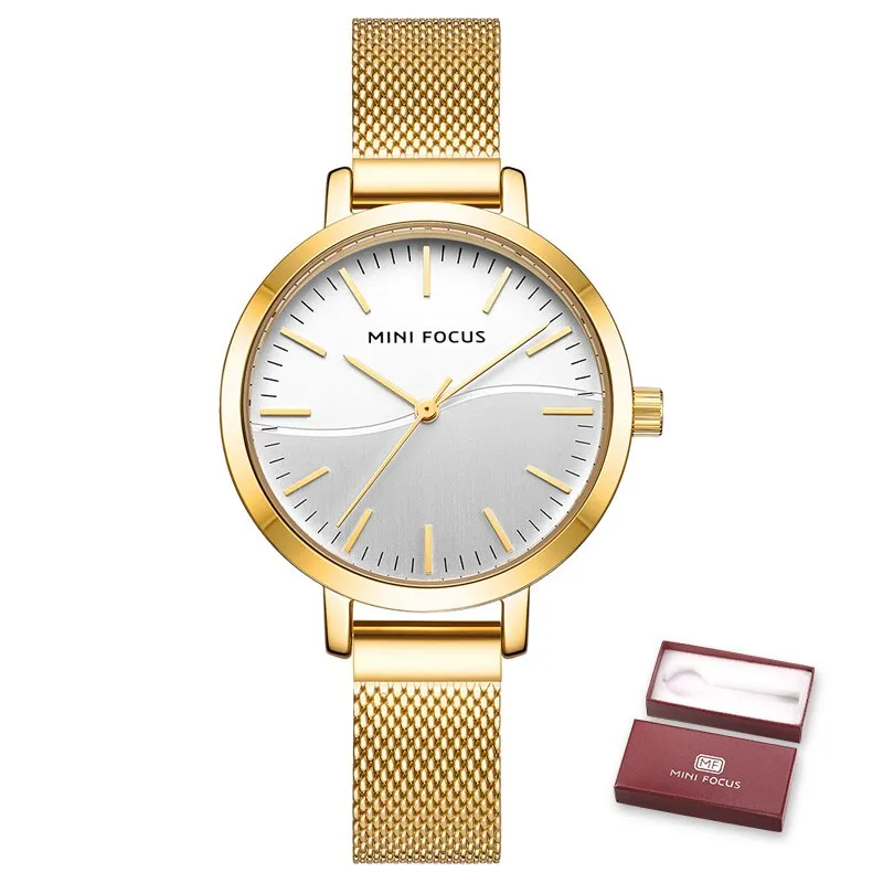 MINI FOCUS Luxury Women Watch Japanese Quartz Stainless Steel Mesh Band Waterproof Ladies Watches  Relogio Feminino