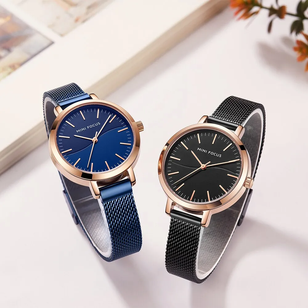 MINI FOCUS Luxury Women Watch Japanese Quartz Stainless Steel Mesh Band Waterproof Ladies Watches  Relogio Feminino