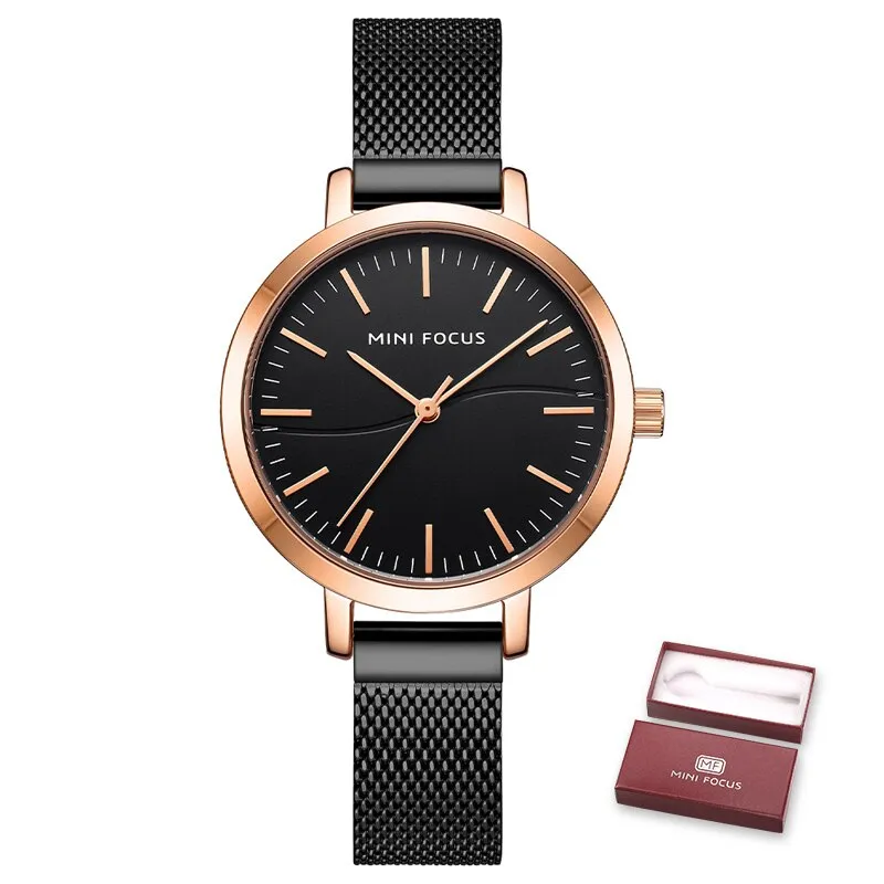 MINI FOCUS Luxury Women Watch Japanese Quartz Stainless Steel Mesh Band Waterproof Ladies Watches  Relogio Feminino