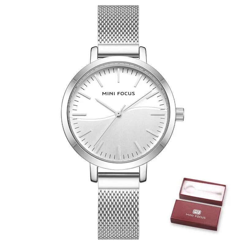 MINI FOCUS Luxury Women Watch Japanese Quartz Stainless Steel Mesh Band Waterproof Ladies Watches  Relogio Feminino