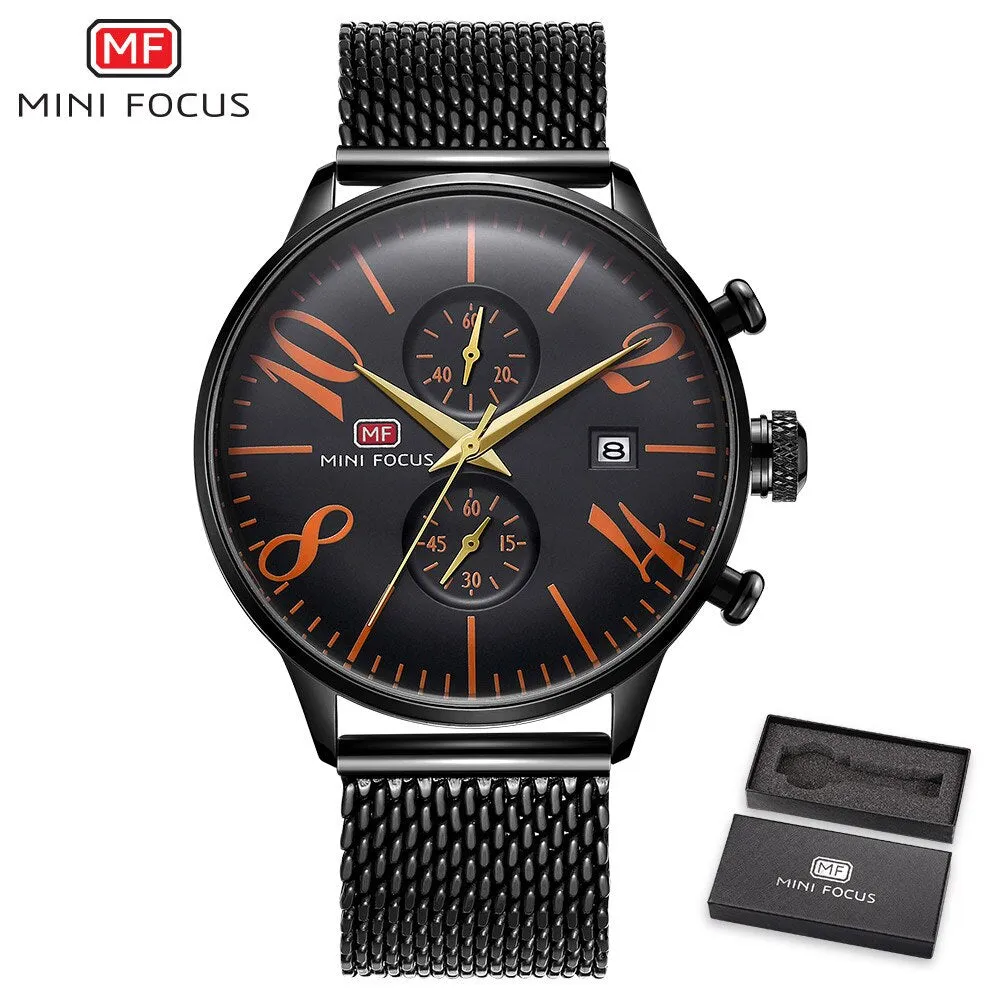 MINI FOCUS Man Quartz Stainless Steel Mesh Belt Chronograph Watch Men Relogio Masculino Fashion Brand Clock For Male Reloj Hombr