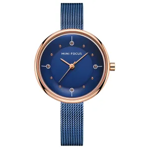 Mini Focus Navy Blue Mesh Bracelet Navy Blue Dial Quartz Watch for Ladies - MF0274L-04