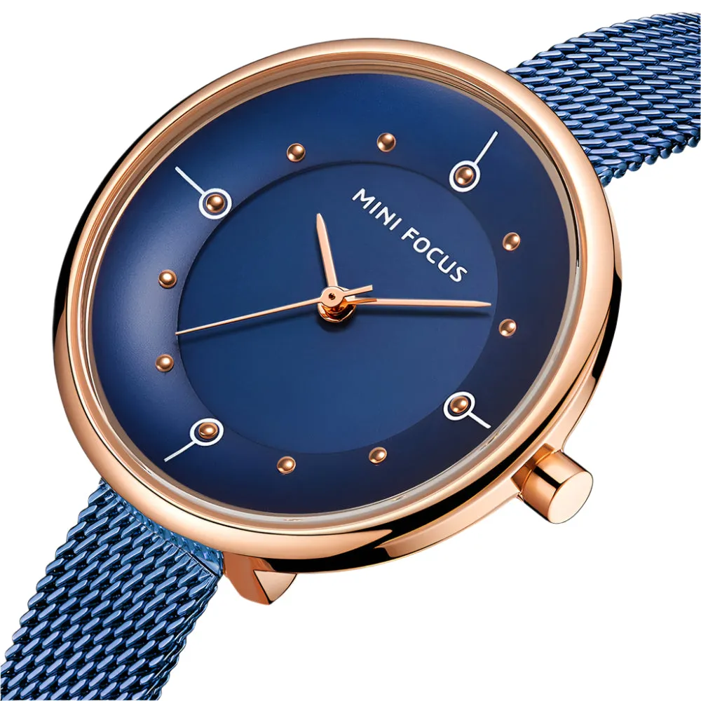 Mini Focus Navy Blue Mesh Bracelet Navy Blue Dial Quartz Watch for Ladies - MF0274L-04