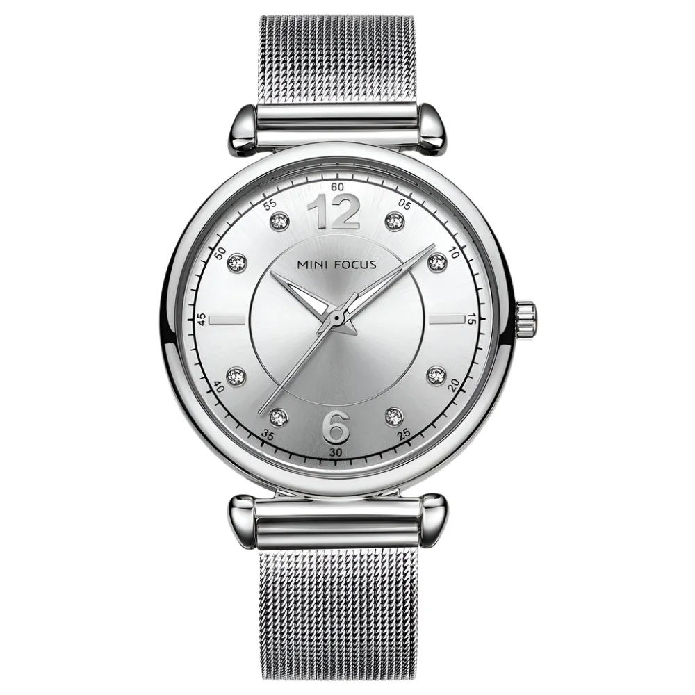Mini Focus Silver Mesh Bracelet Silver Dial Quartz Watch for Ladies - MF0177L-05