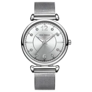 Mini Focus Silver Mesh Bracelet Silver Dial Quartz Watch for Ladies - MF0177L-05