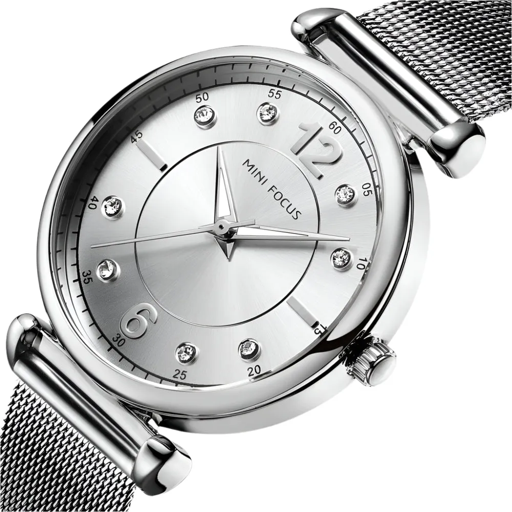 Mini Focus Silver Mesh Bracelet Silver Dial Quartz Watch for Ladies - MF0177L-05