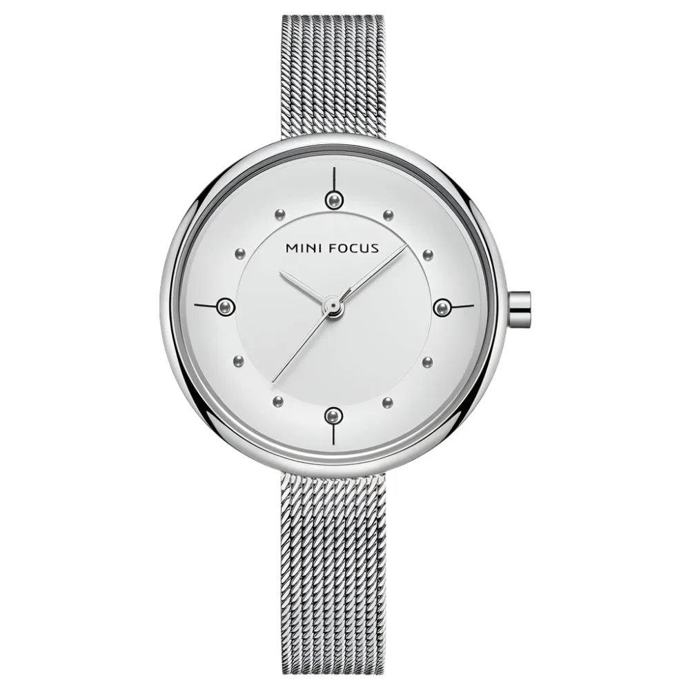 Mini Focus Silver Mesh Bracelet Silver Dial Quartz Watch for Ladies - MF0274L-02