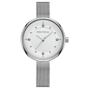 Mini Focus Silver Mesh Bracelet Silver Dial Quartz Watch for Ladies - MF0274L-02