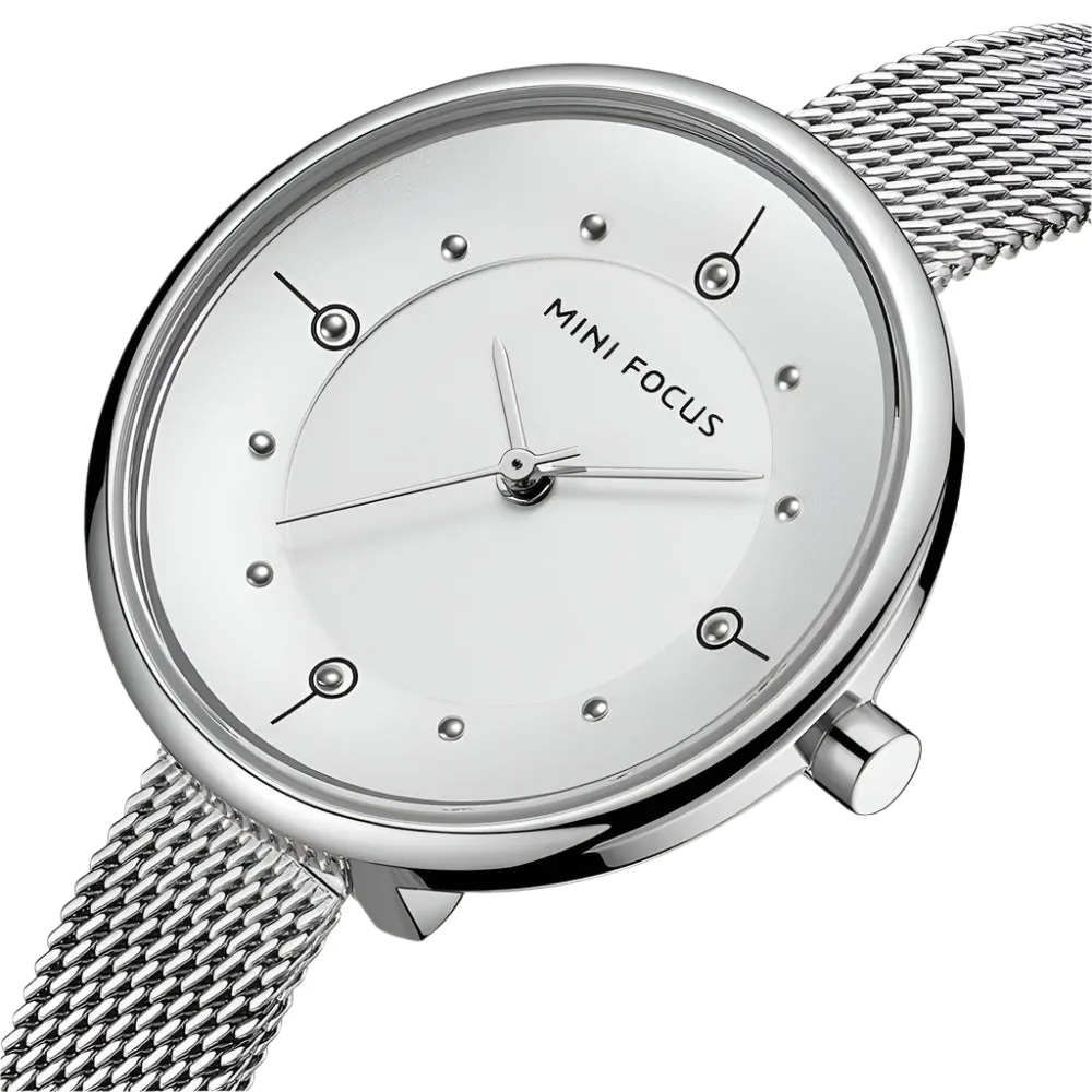 Mini Focus Silver Mesh Bracelet Silver Dial Quartz Watch for Ladies - MF0274L-02