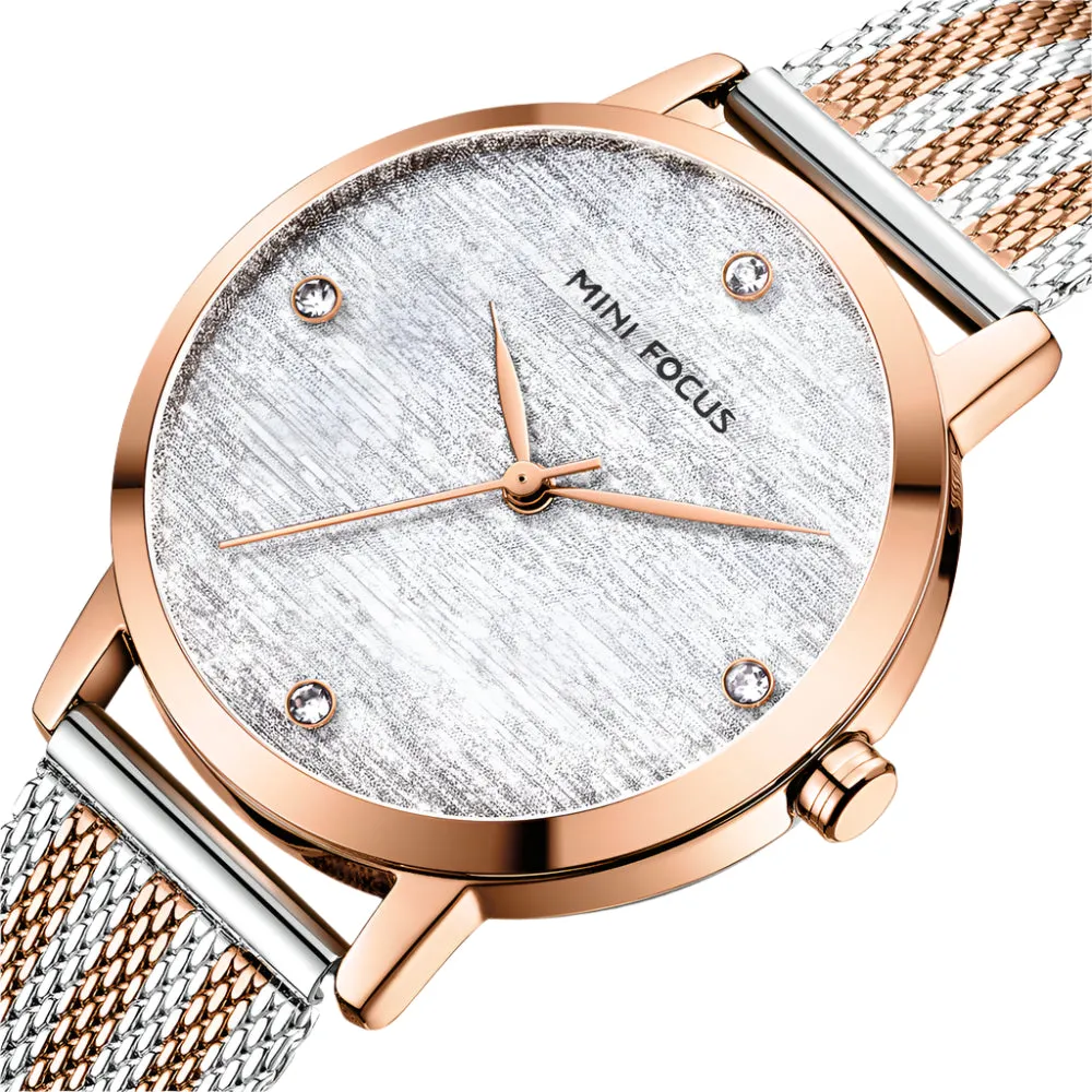 Mini Focus Two-Tone Mesh Bracelet Silver Dial Quartz Watch for Ladies - MF0329L-03