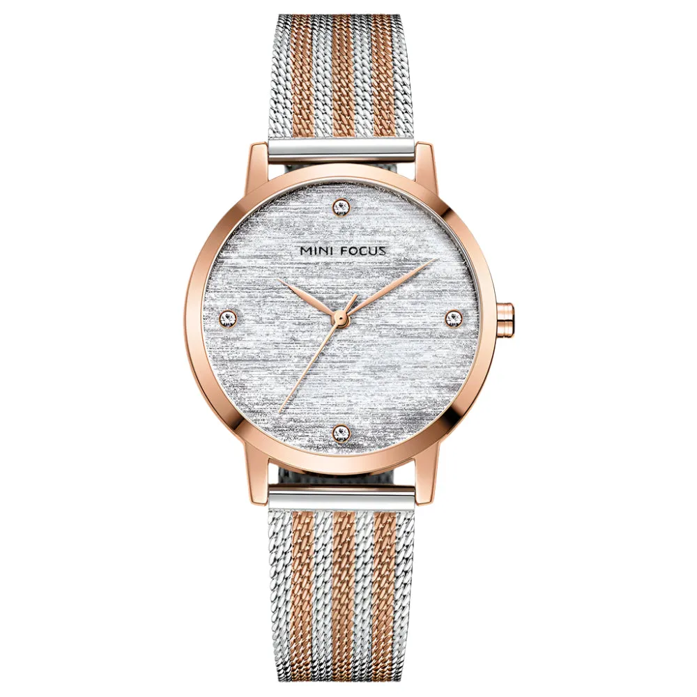 Mini Focus Two-Tone Mesh Bracelet Silver Dial Quartz Watch for Ladies - MF0329L-03