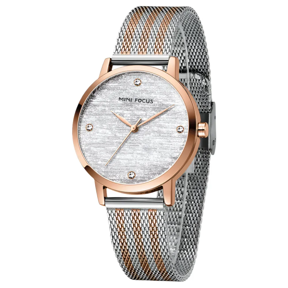 Mini Focus Two-Tone Mesh Bracelet Silver Dial Quartz Watch for Ladies - MF0329L-03