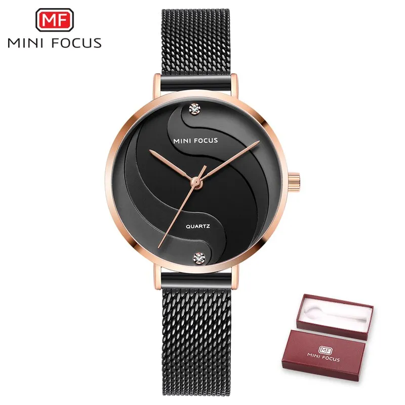 MINI FOCUS Watch Women Fashion Dress Quartz Watch Luxury Brand Ladies Full Steel Mesh Strap Waterproof Watches Female