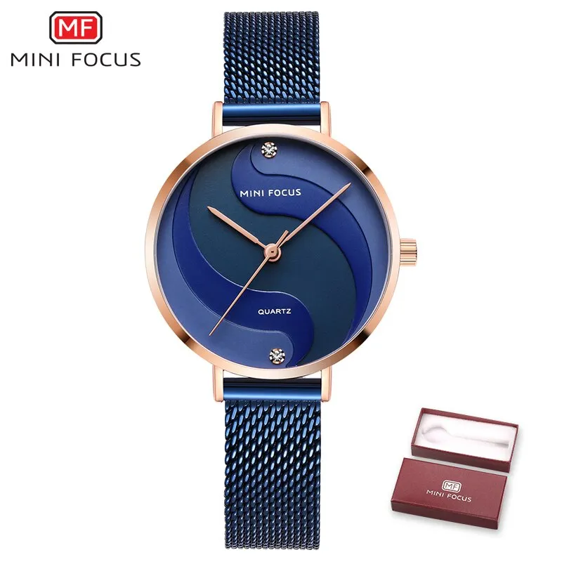 MINI FOCUS Watch Women Fashion Dress Quartz Watch Luxury Brand Ladies Full Steel Mesh Strap Waterproof Watches Female