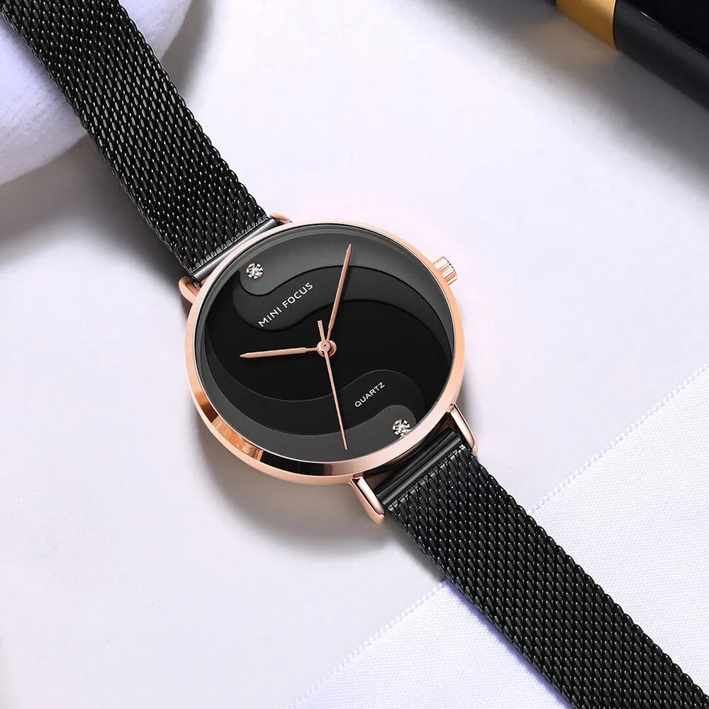 MINI FOCUS Watch Women Fashion Dress Quartz Watch Luxury Brand Ladies Full Steel Mesh Strap Waterproof Watches Female