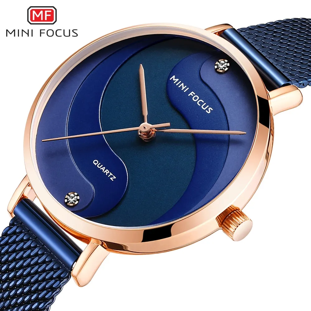 MINI FOCUS Watch Women Fashion Dress Quartz Watch Luxury Brand Ladies Full Steel Mesh Strap Waterproof Watches Female