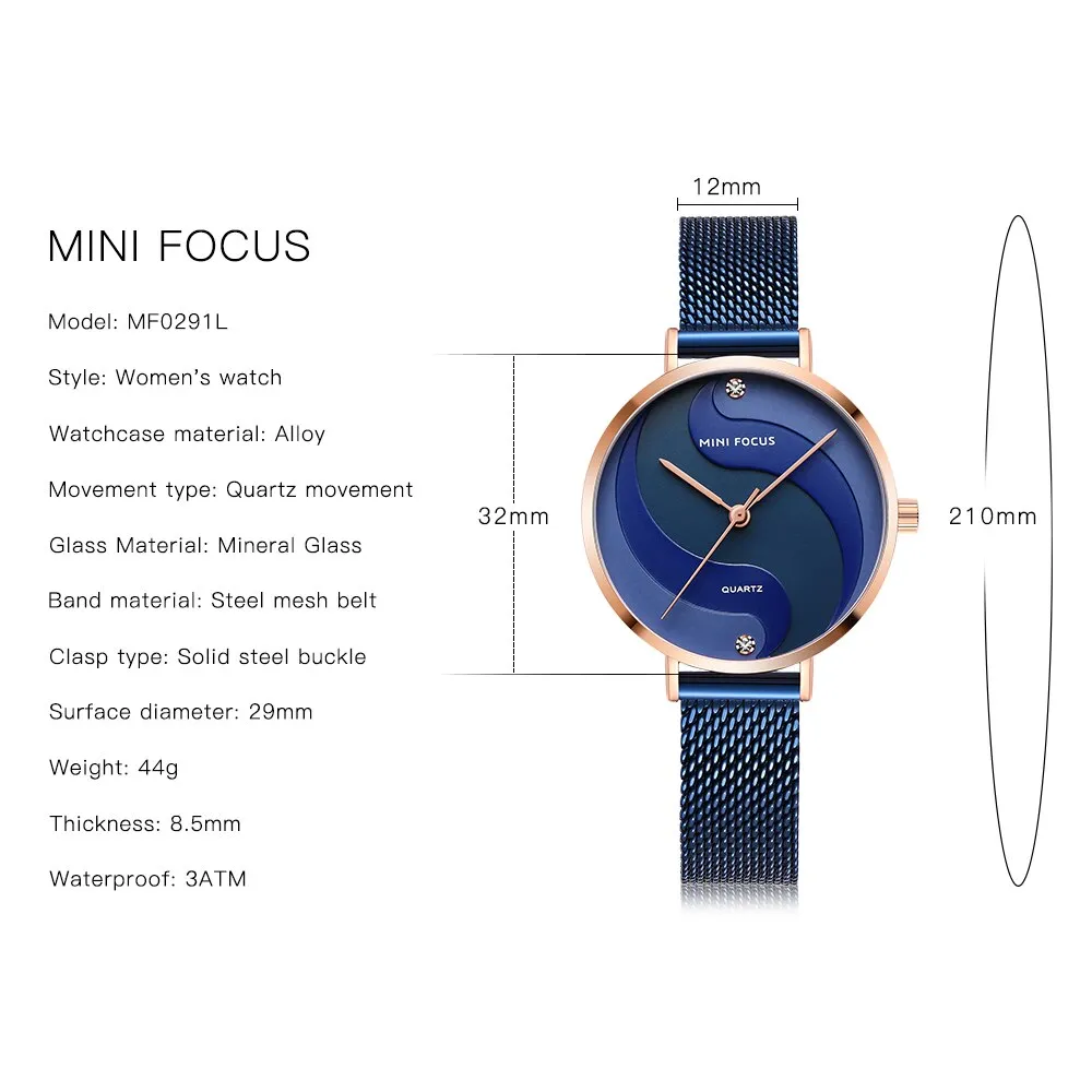 MINI FOCUS Watch Women Fashion Dress Quartz Watch Luxury Brand Ladies Full Steel Mesh Strap Waterproof Watches Female