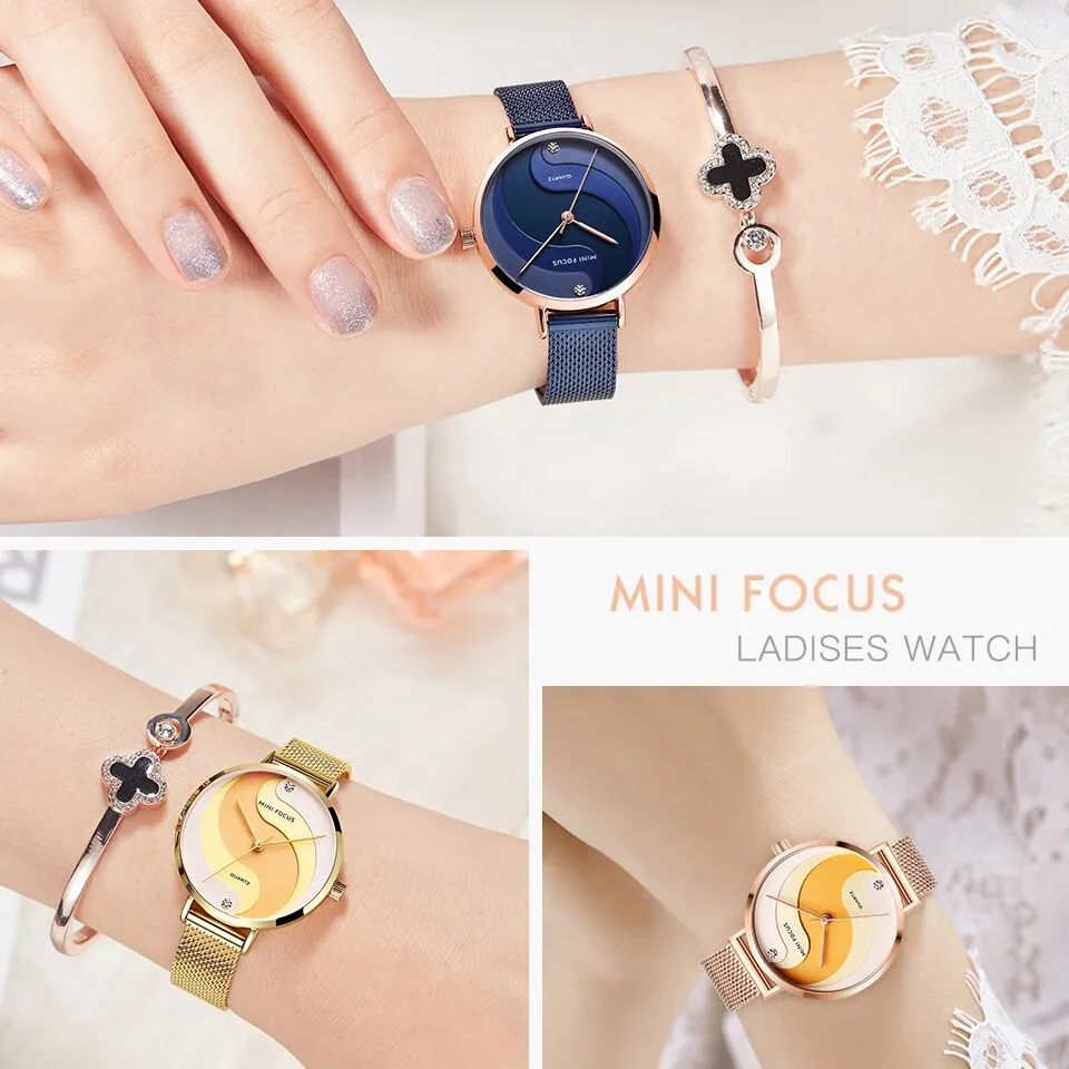 MINI FOCUS Watch Women Fashion Dress Quartz Watch Luxury Brand Ladies Full Steel Mesh Strap Waterproof Watches Female