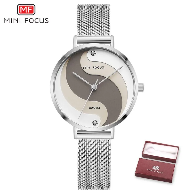 MINI FOCUS Watch Women Fashion Dress Quartz Watch Luxury Brand Ladies Full Steel Mesh Strap Waterproof Watches Female