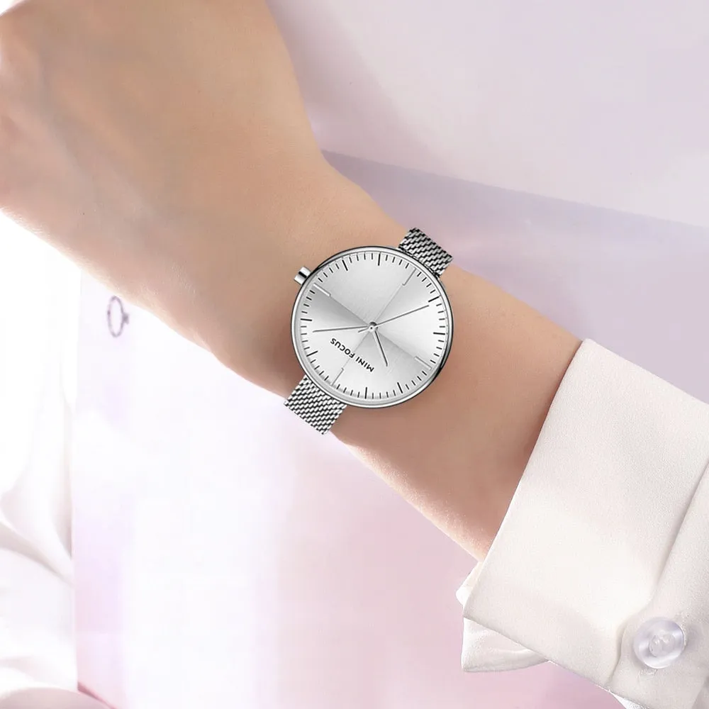 MINI FOCUS Watches Women Top Brand Luxury Black Steel Mesh Quartz Simple Fashion Business Watch For Women Clock Relogio Feminino