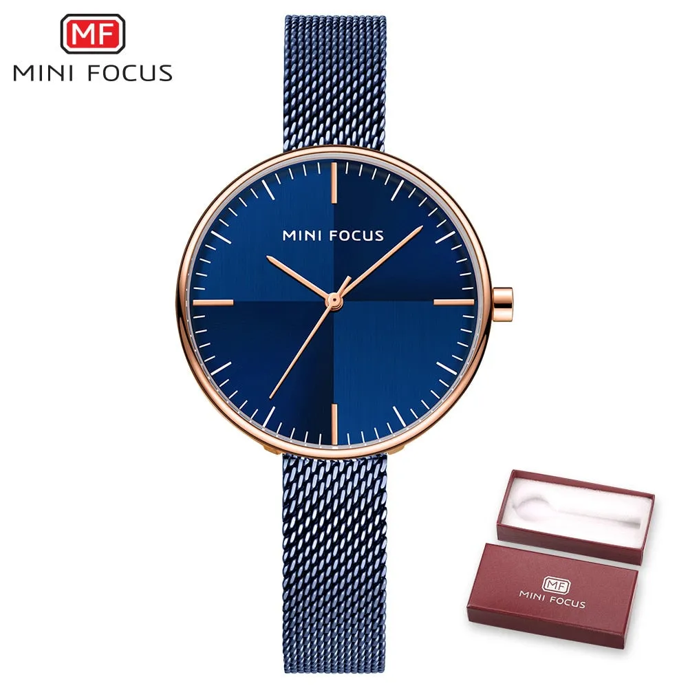 MINI FOCUS Watches Women Top Brand Luxury Black Steel Mesh Quartz Simple Fashion Business Watch For Women Clock Relogio Feminino