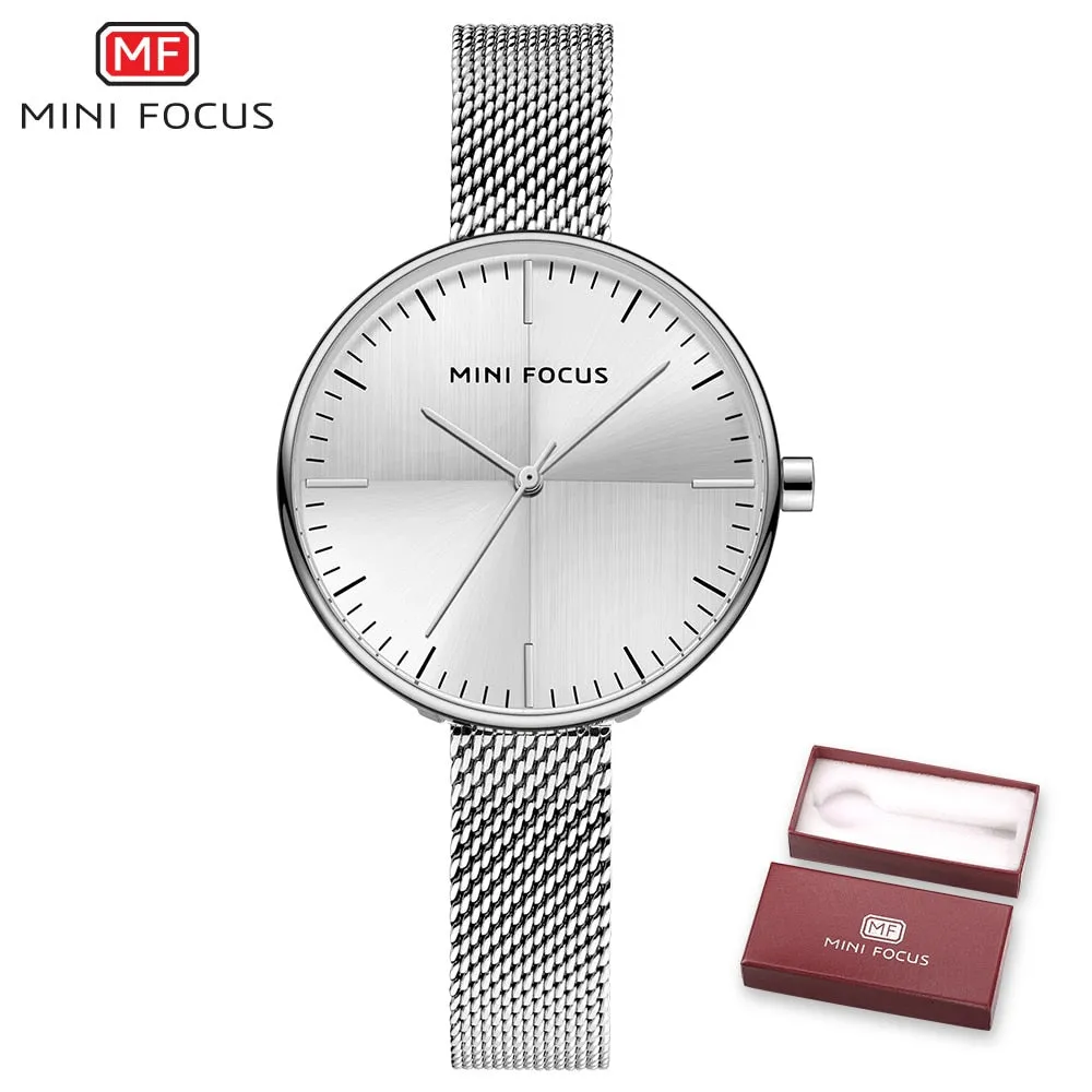MINI FOCUS Watches Women Top Brand Luxury Black Steel Mesh Quartz Simple Fashion Business Watch For Women Clock Relogio Feminino