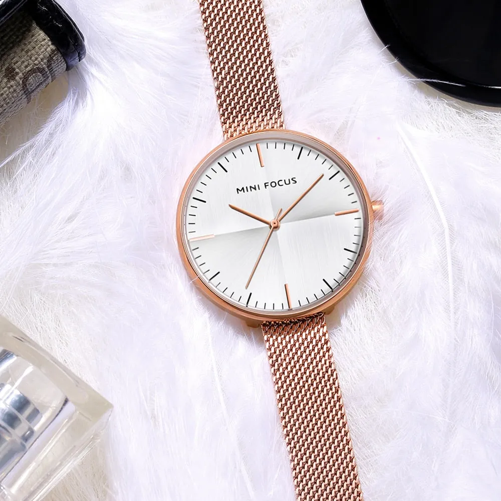 MINI FOCUS Watches Women Top Brand Luxury Black Steel Mesh Quartz Simple Fashion Business Watch For Women Clock Relogio Feminino