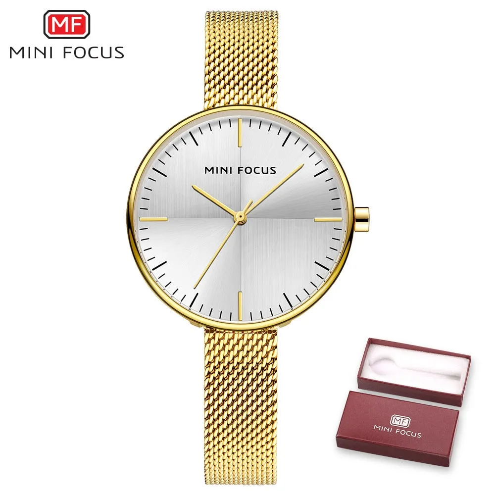 MINI FOCUS Watches Women Top Brand Luxury Black Steel Mesh Quartz Simple Fashion Business Watch For Women Clock Relogio Feminino