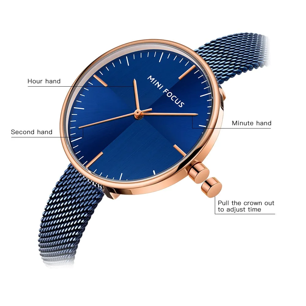 MINI FOCUS Watches Women Top Brand Luxury Black Steel Mesh Quartz Simple Fashion Business Watch For Women Clock Relogio Feminino