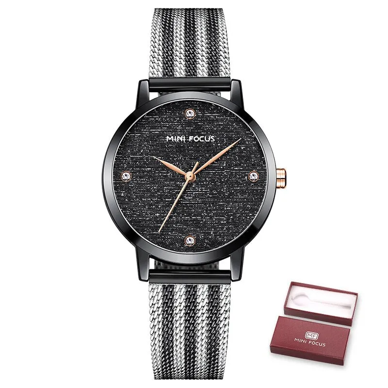MINI FOCUS Women Rose gold Watches Top Luxury Brand Fashion Casual Ladies Quartz Watch Mesh Steel Band Lady Clock Montre Femme