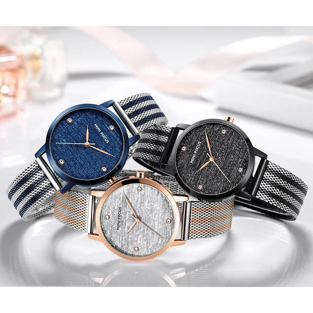 MINI FOCUS Women Rose gold Watches Top Luxury Brand Fashion Casual Ladies Quartz Watch Mesh Steel Band Lady Clock Montre Femme