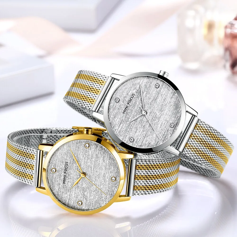 MINI FOCUS Women Rose gold Watches Top Luxury Brand Fashion Casual Ladies Quartz Watch Mesh Steel Band Lady Clock Montre Femme