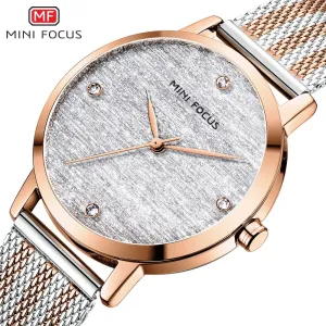 MINI FOCUS Women Rose gold Watches Top Luxury Brand Fashion Casual Ladies Quartz Watch Mesh Steel Band Lady Clock Montre Femme
