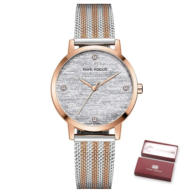 MINI FOCUS Women Rose gold Watches Top Luxury Brand Fashion Casual Ladies Quartz Watch Mesh Steel Band Lady Clock Montre Femme