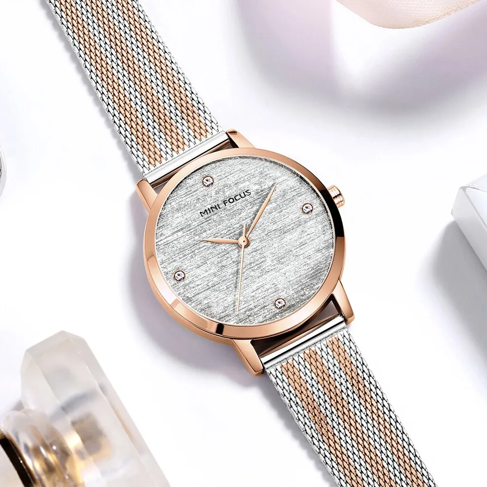 MINI FOCUS Women Rose gold Watches Top Luxury Brand Fashion Casual Ladies Quartz Watch Mesh Steel Band Lady Clock Montre Femme