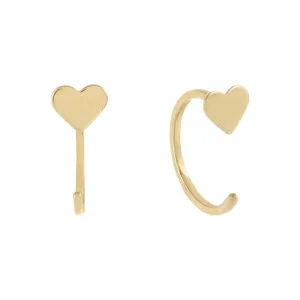 Mini Solid Heart Threader Hoop Earring 14K