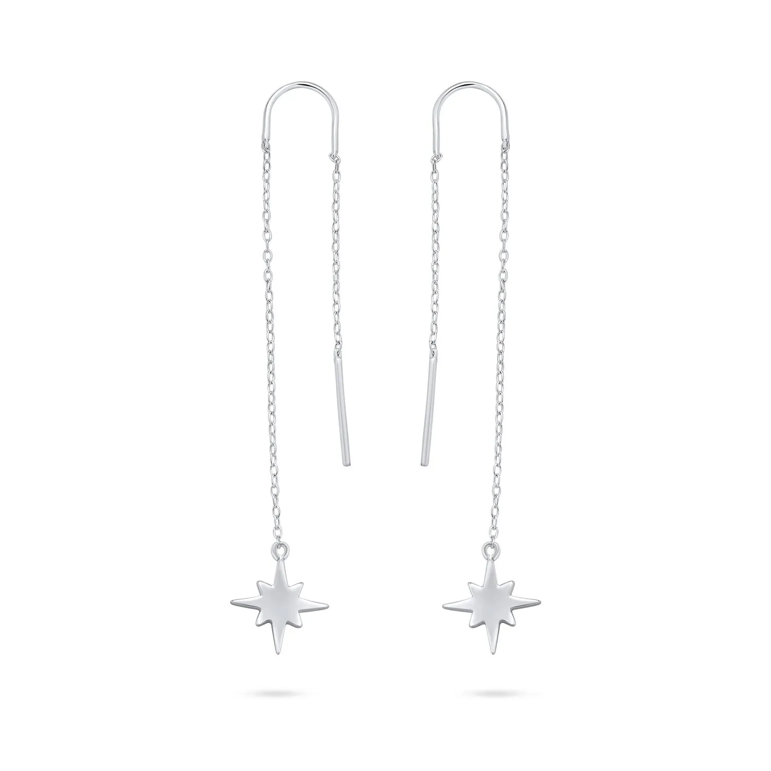 Minimalist Celestial Dangle Earrings North Star Threader in Sterling Silver