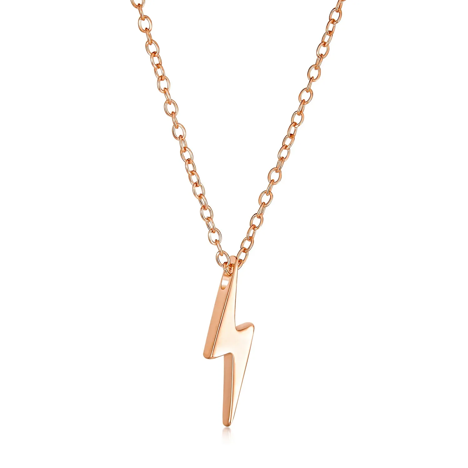Minimalist Geometric Lightning Bolt Pendant Necklace with CZ Gold Plated Silver