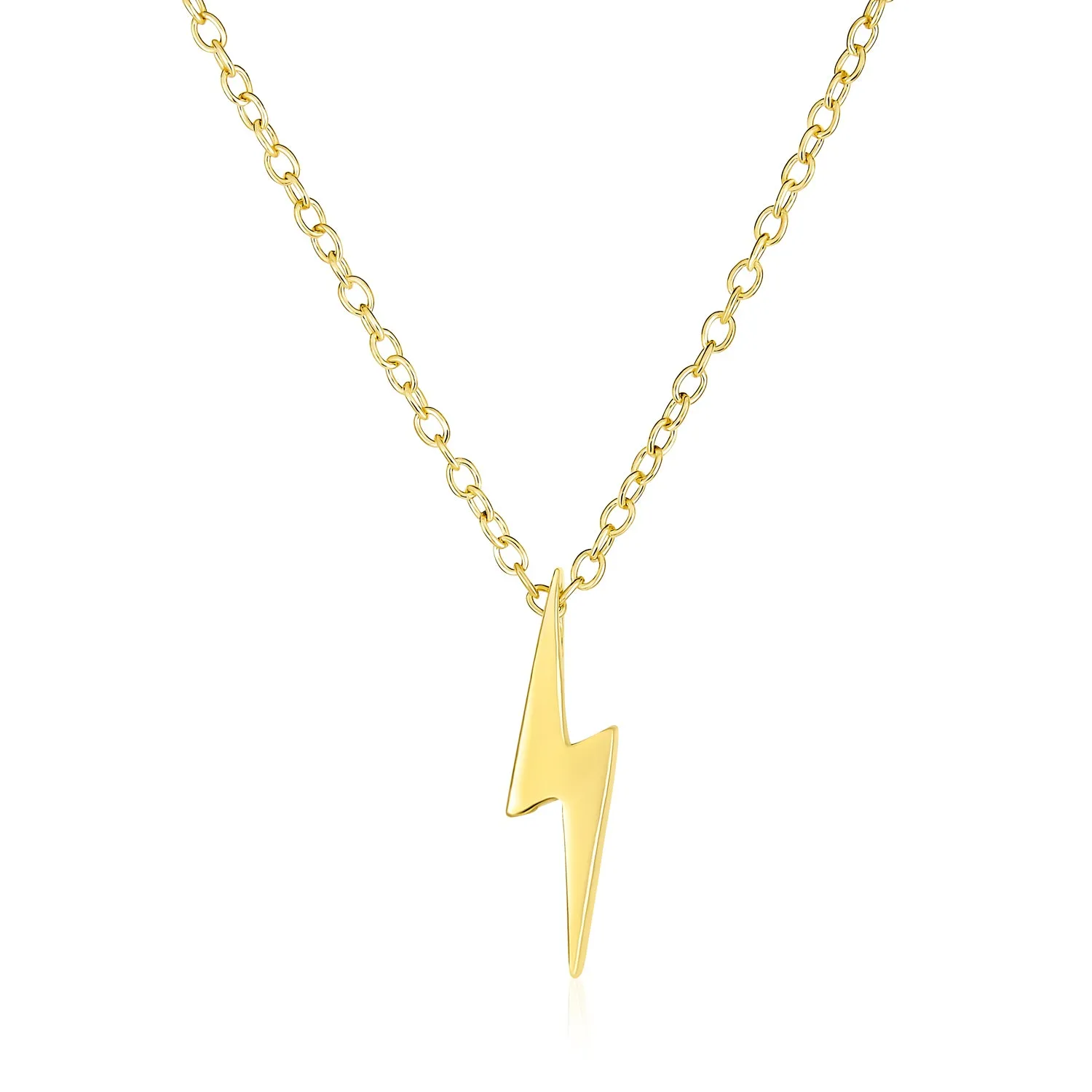 Minimalist Geometric Lightning Bolt Pendant Necklace with CZ Gold Plated Silver