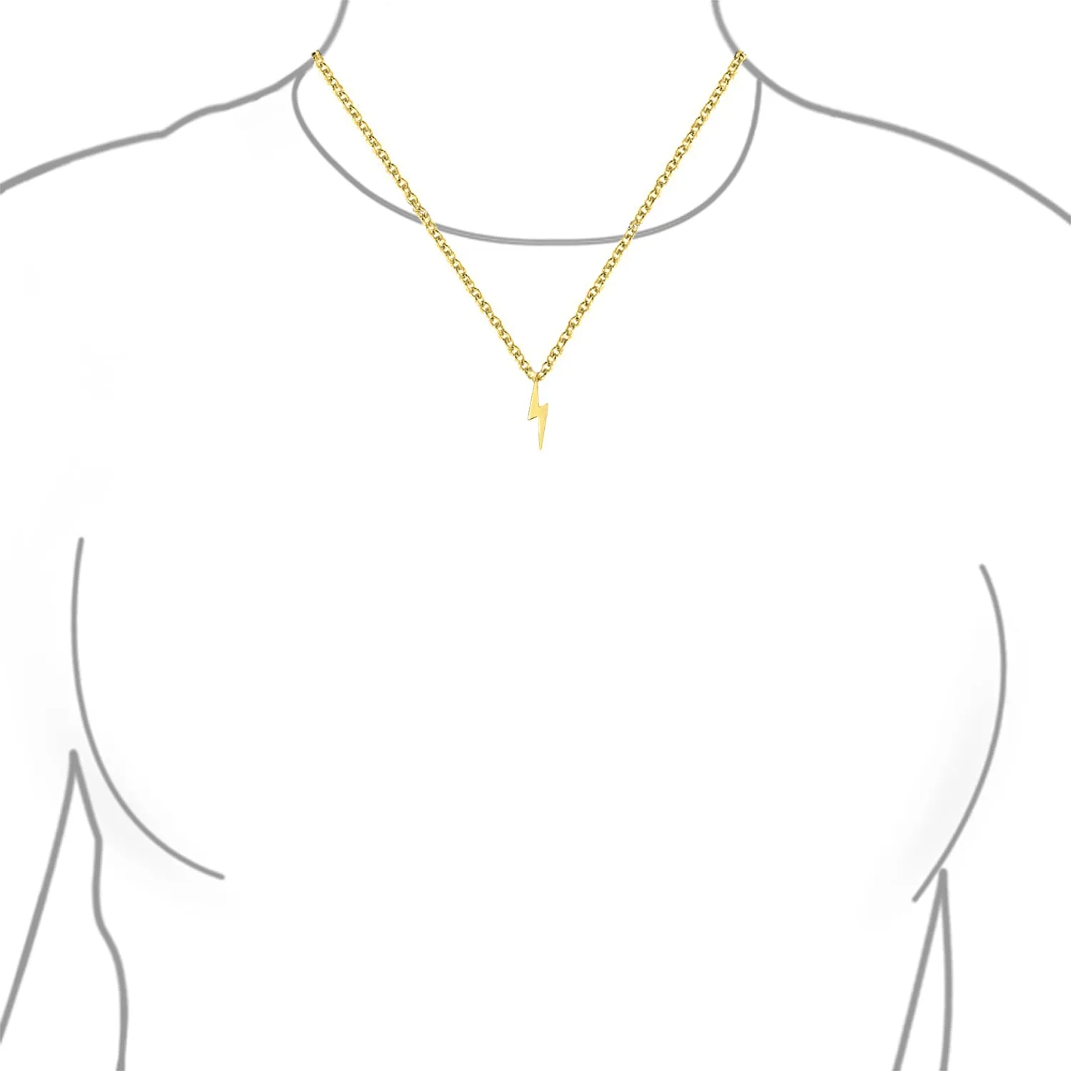 Minimalist Geometric Lightning Bolt Pendant Necklace with CZ Gold Plated Silver