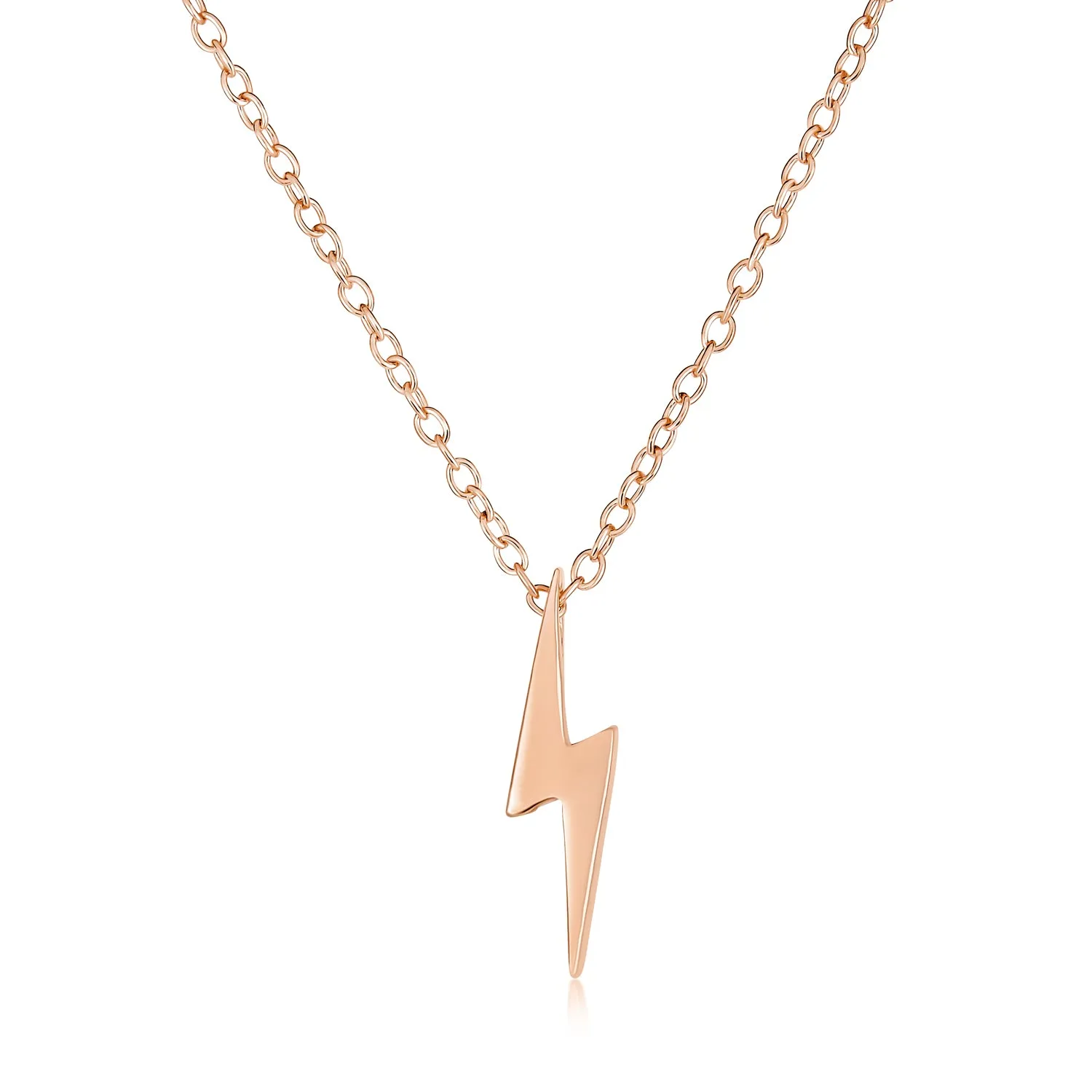 Minimalist Geometric Lightning Bolt Pendant Necklace with CZ Gold Plated Silver