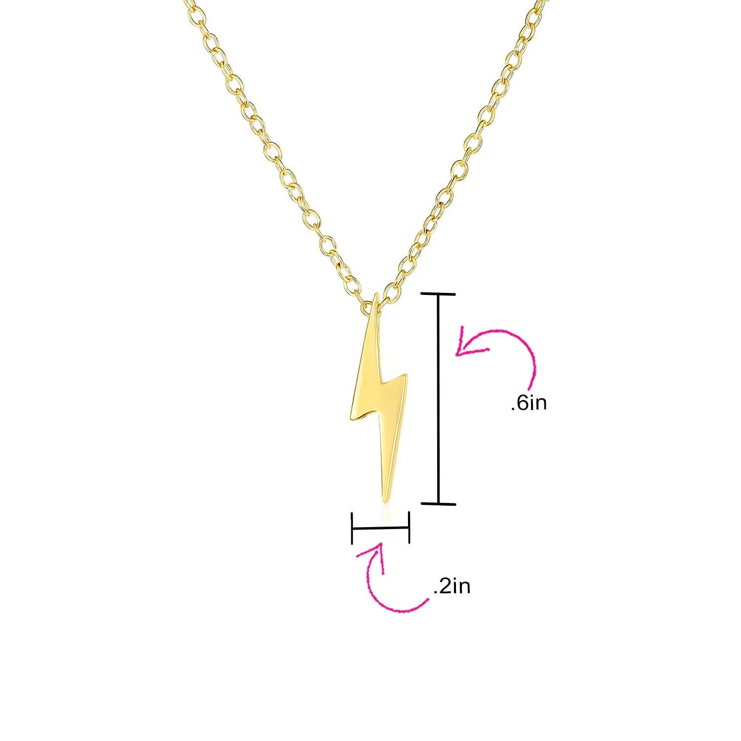 Minimalist Geometric Lightning Bolt Pendant Necklace with CZ Gold Plated Silver