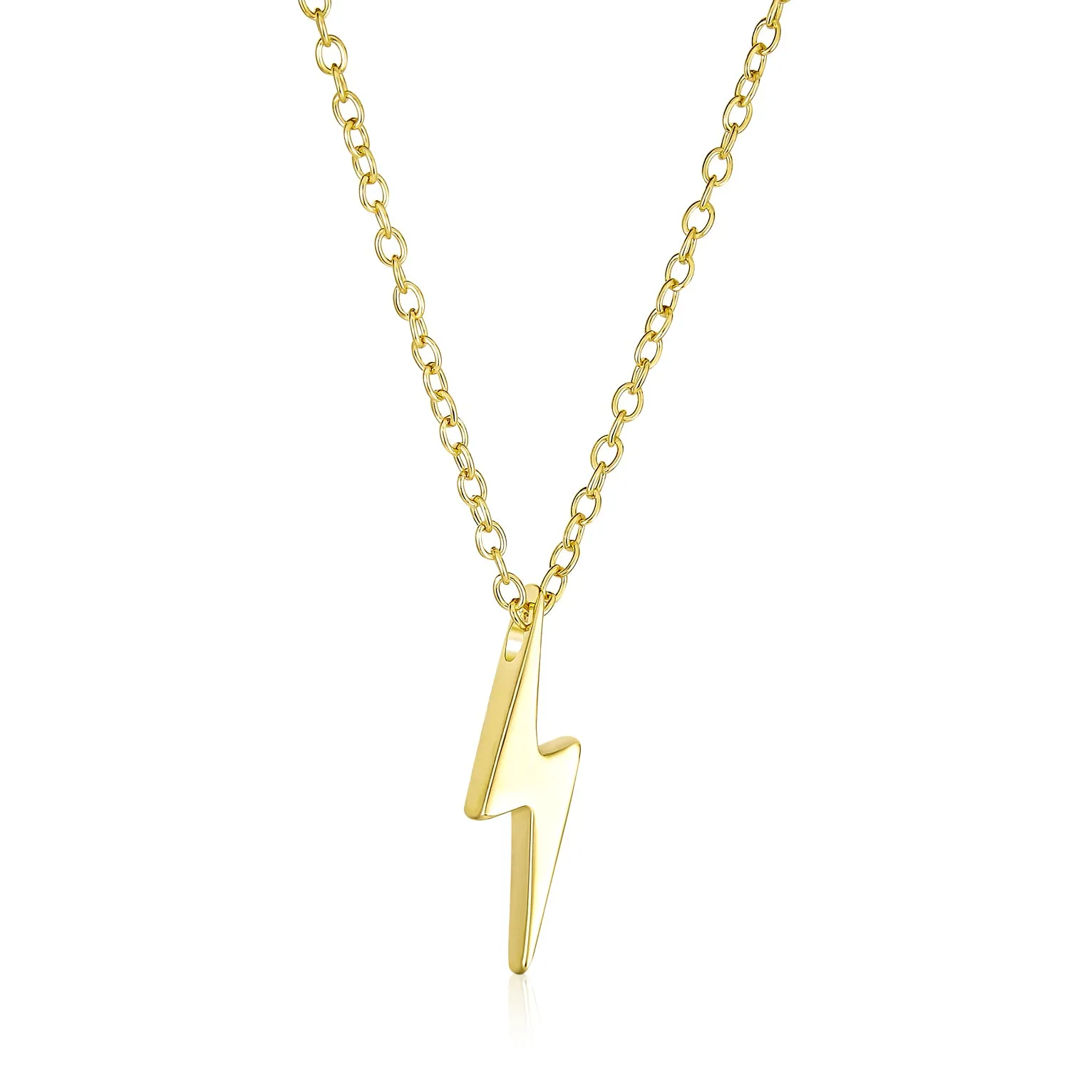 Minimalist Geometric Lightning Bolt Pendant Necklace with CZ Gold Plated Silver