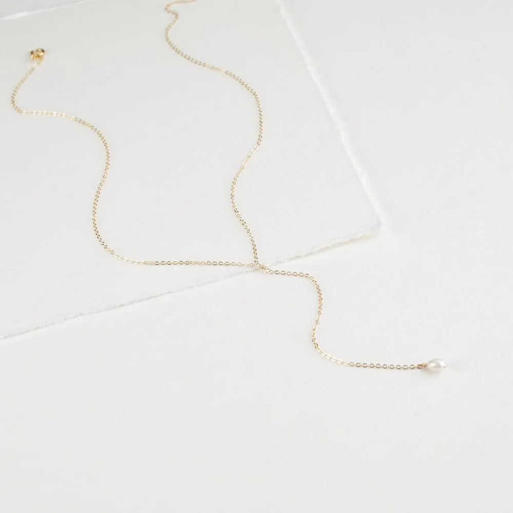 Minimalist Pearl Drop Layer Y-Necklace