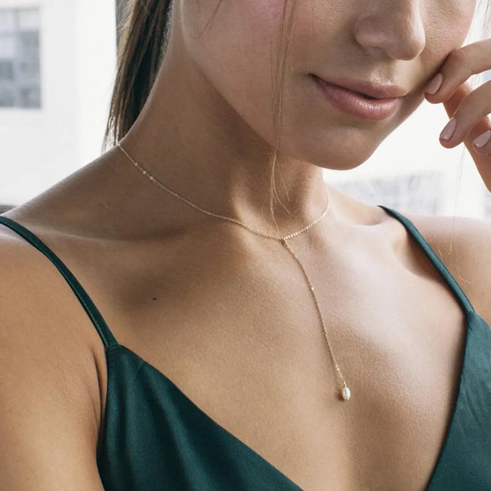 Minimalist Pearl Drop Layer Y-Necklace