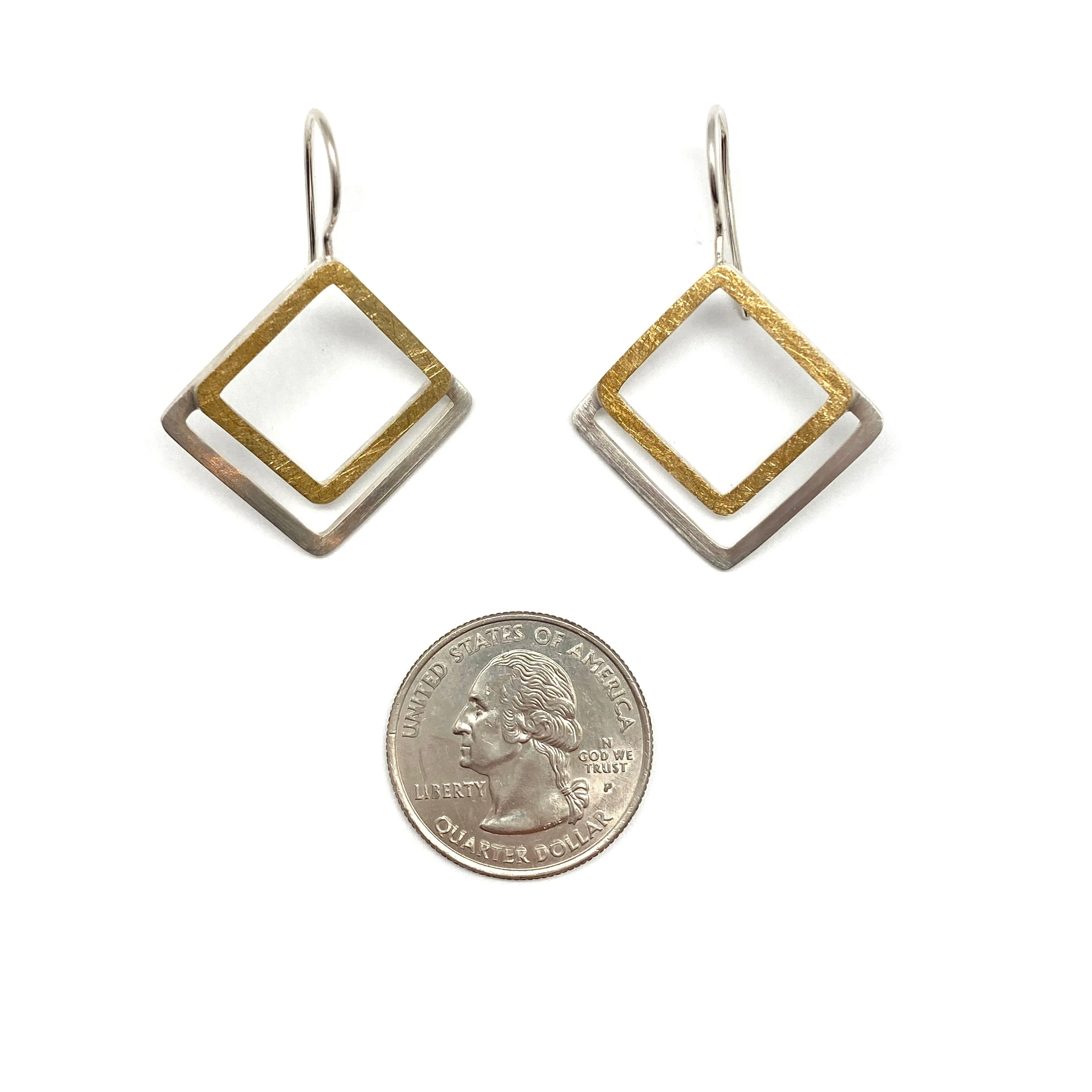 Mixed Metal Square Drop Earrings