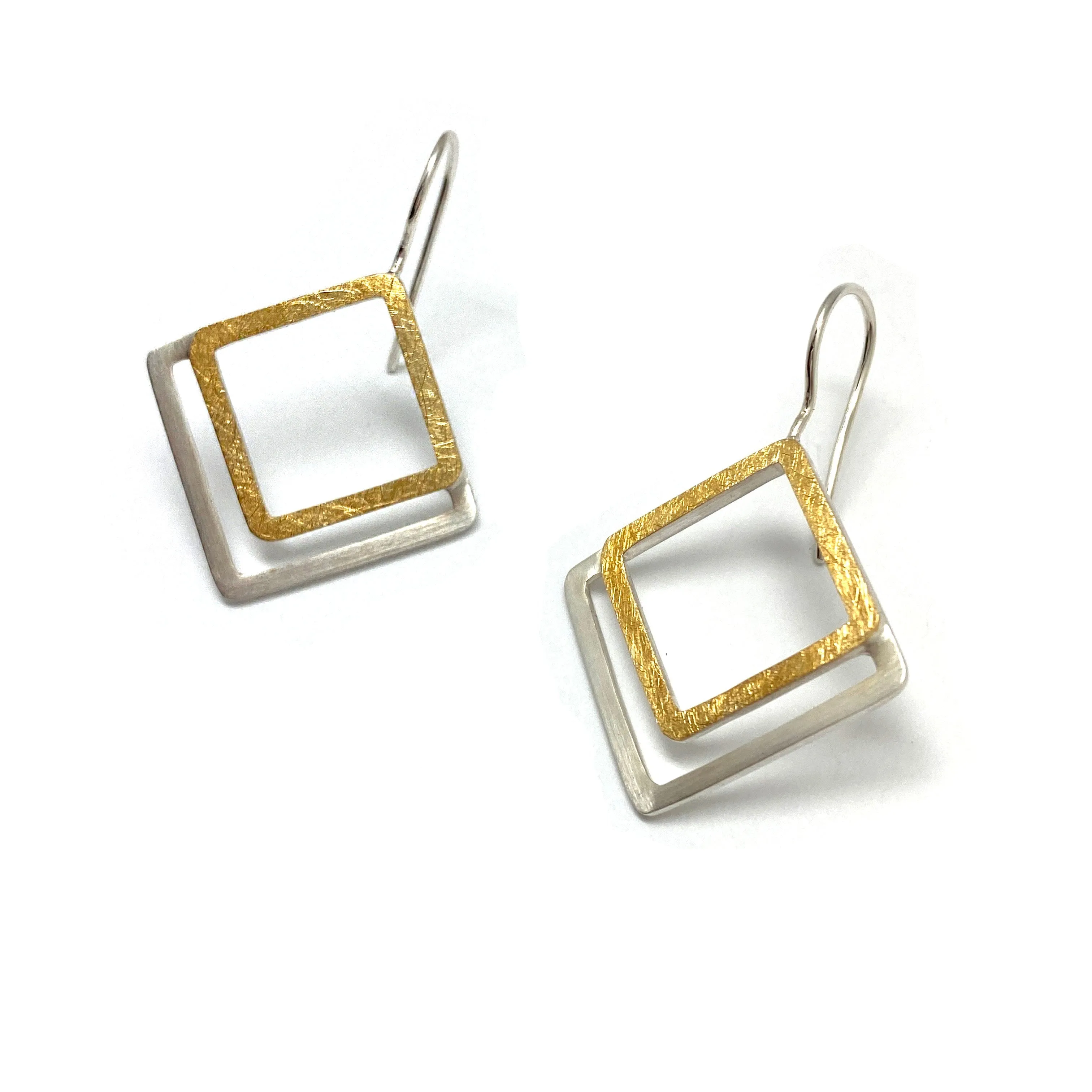 Mixed Metal Square Drop Earrings